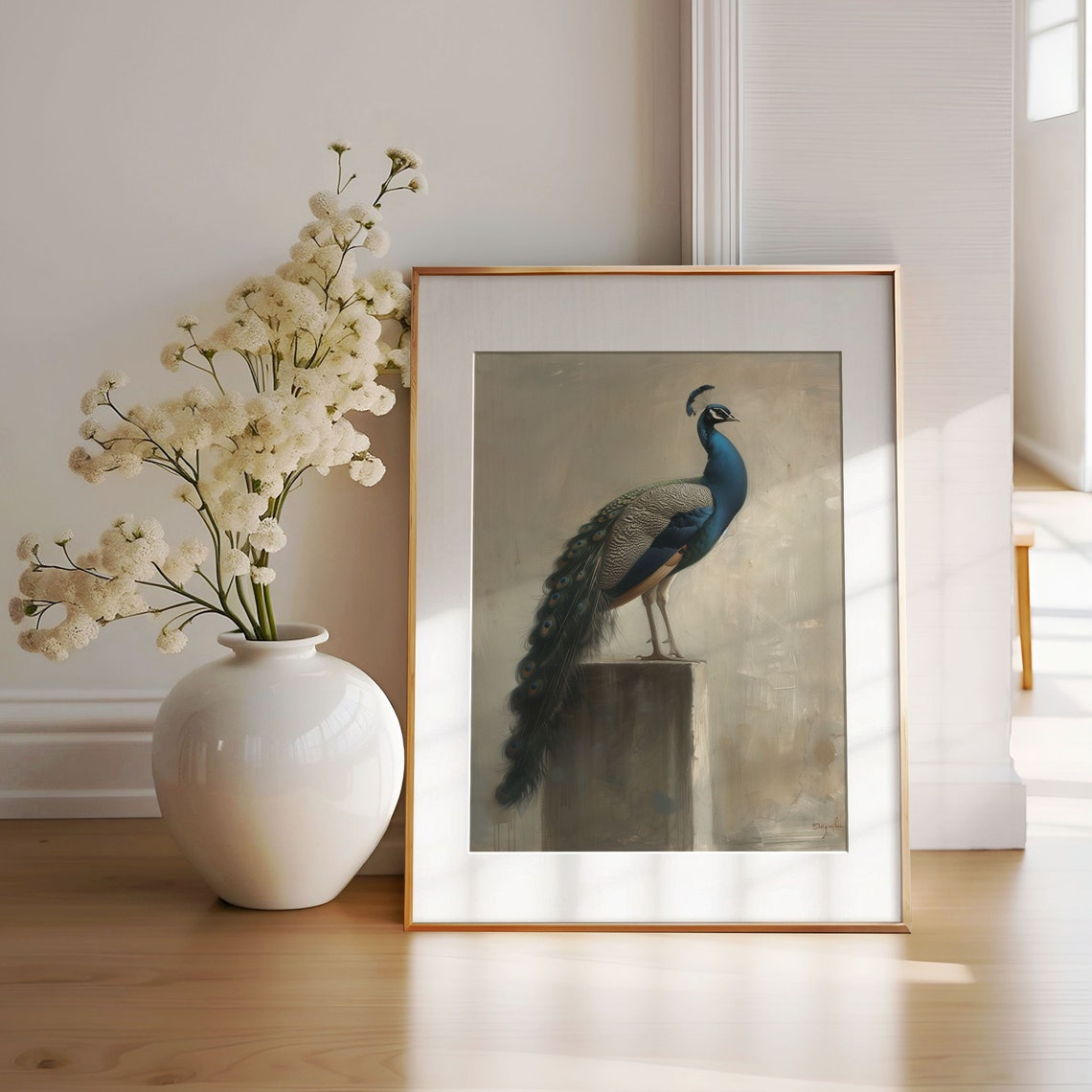 Regal Blue Peacock With Long Tail Feathers In Profile Poster