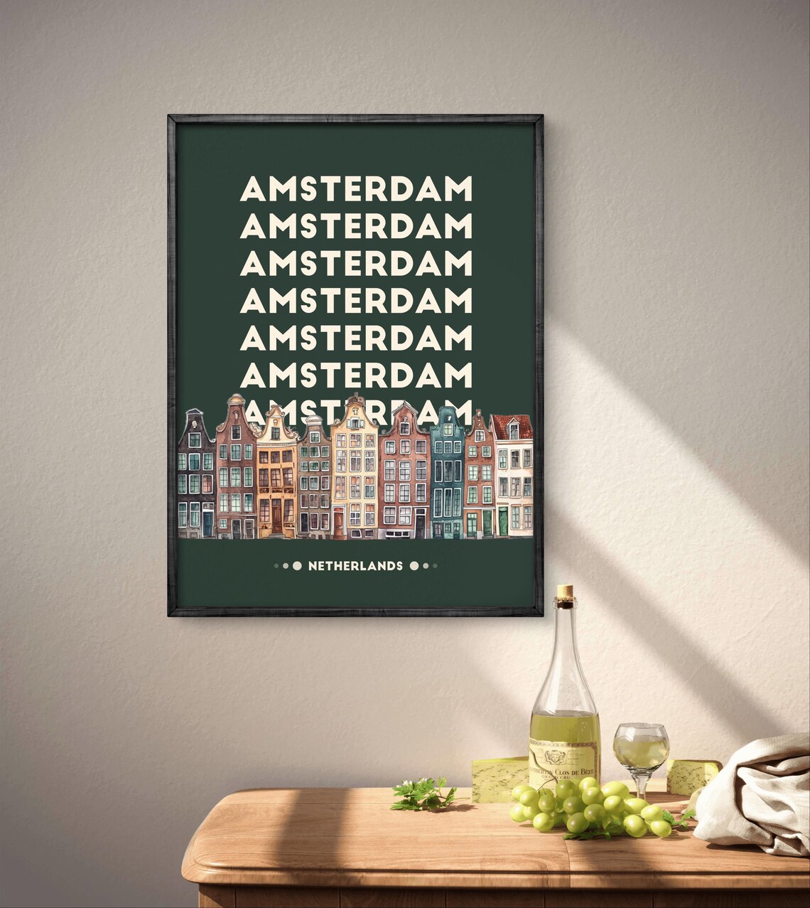 Amsterdam Poster, Dutch Canal Houses Travel Poster