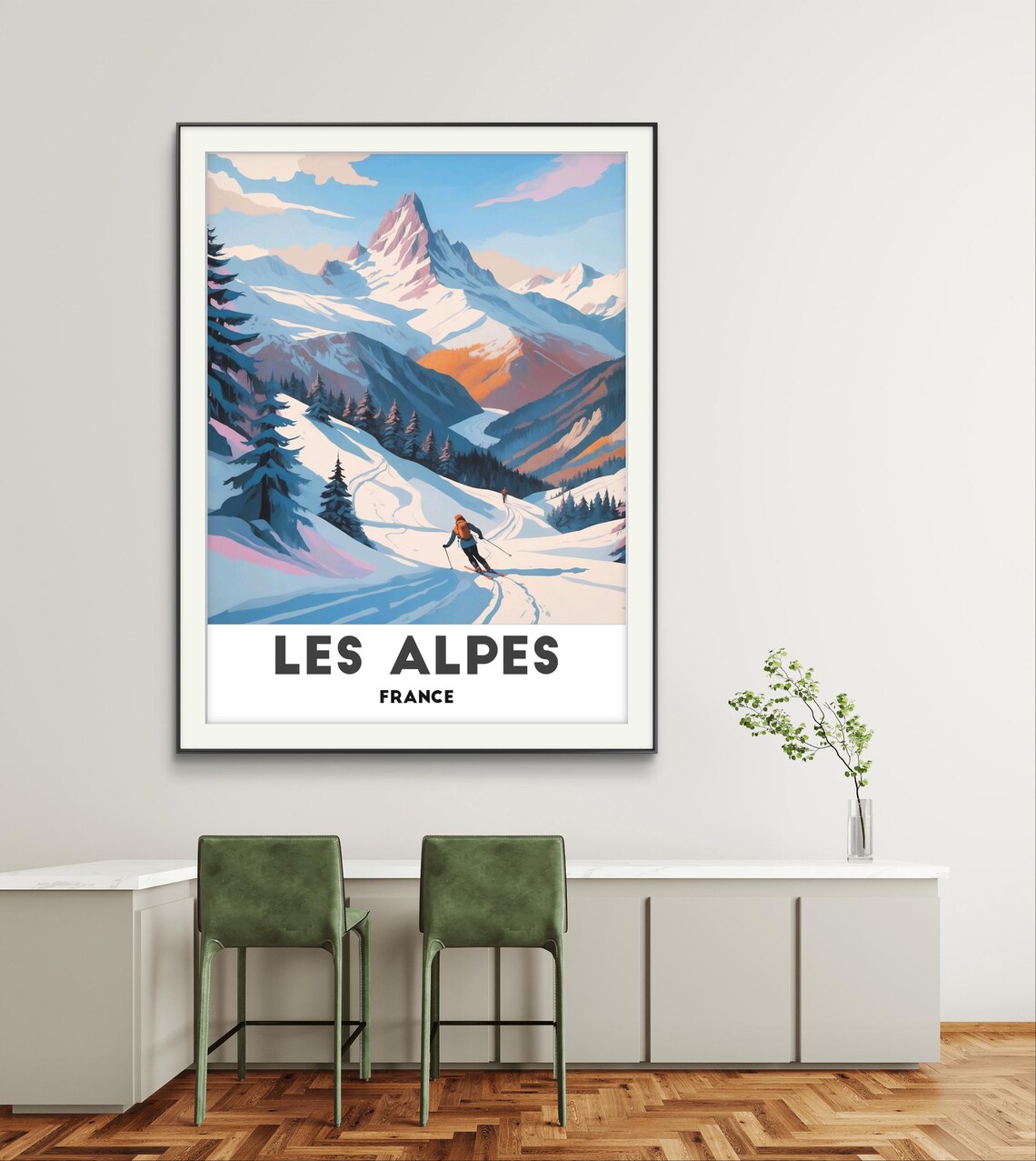Les Alpes France Lone Skier On Snowy Alpine Slope Travel Poster - Image 2