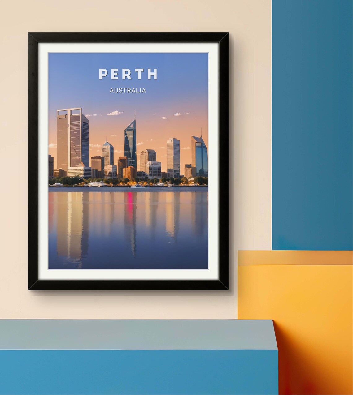 Perth Australia Skyline Water Reflection Sunset Cityscape Poster
