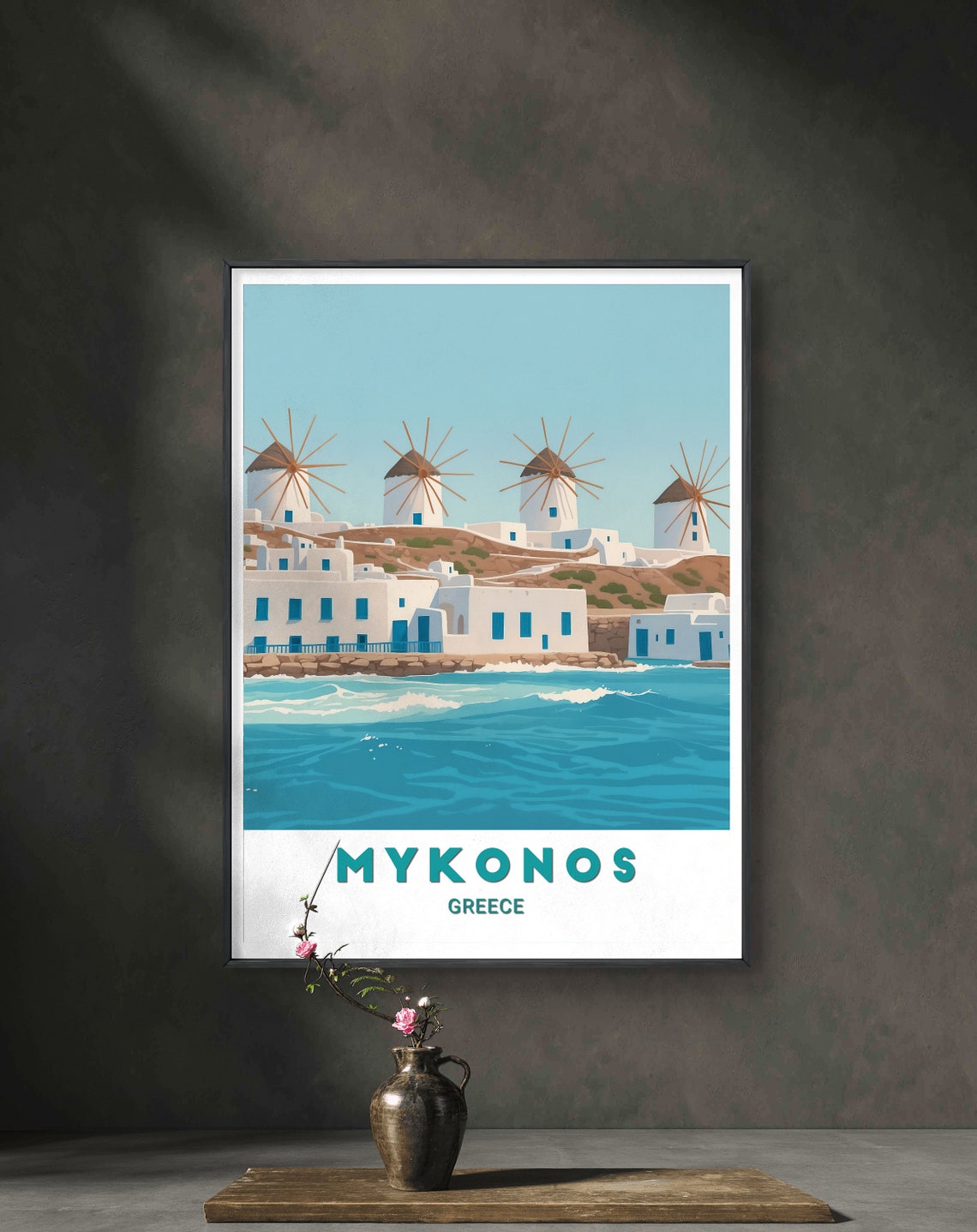 Mykonos Greece Iconic Windmills Whitewashed Village Sea Poster - Image 3