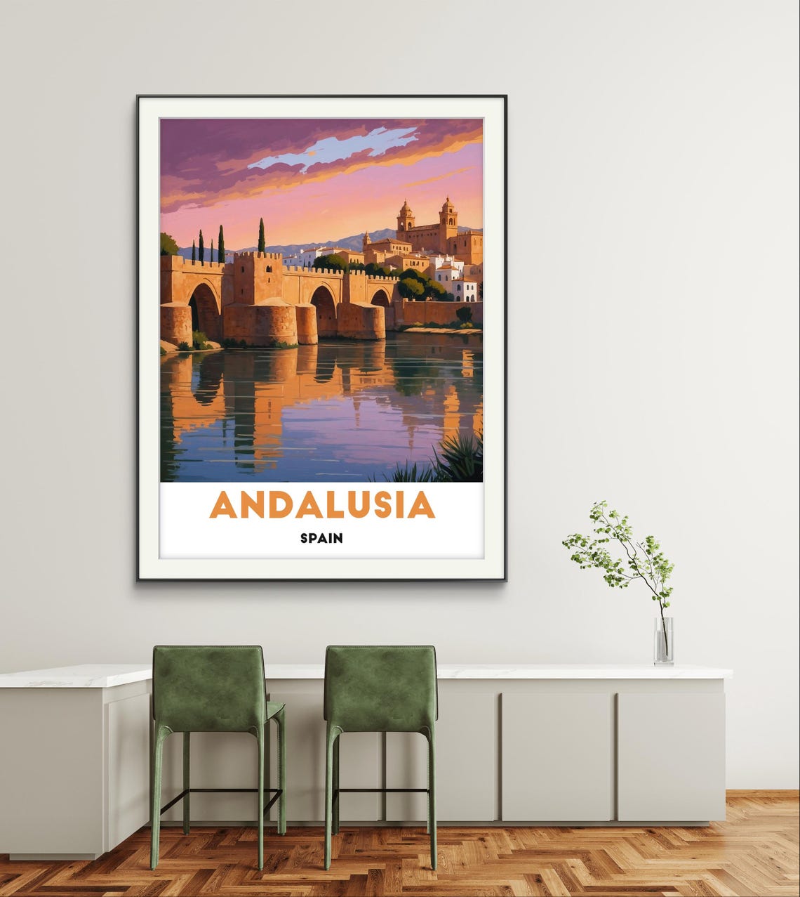 Andalusia Spain Historic Stone River Bridge At Sunset Travel Poster - Image 2