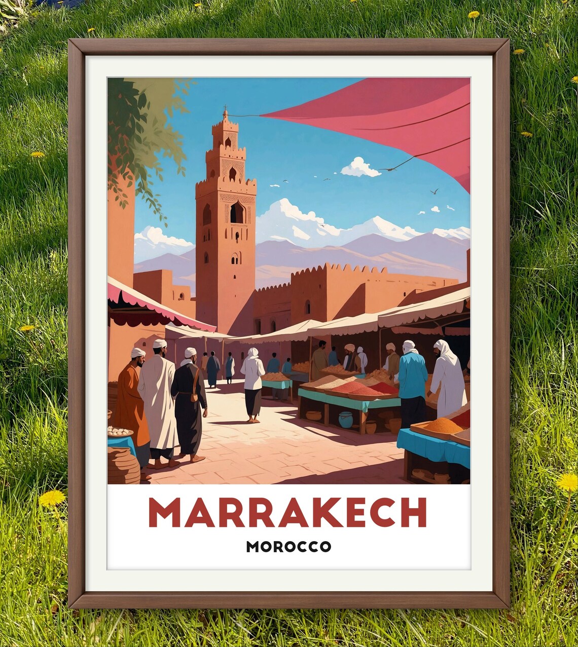 Marrakech Morocco Market Koutoubia Mosque Travel Wall Poster