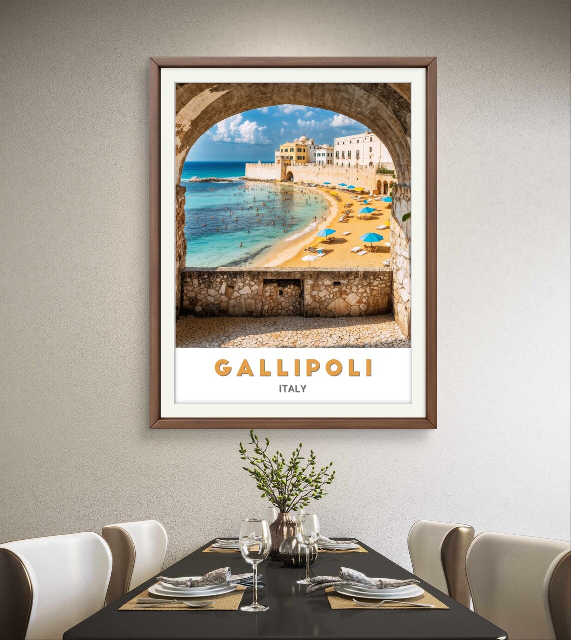 Gallipoli Beach Old Town Walls Stone Arch Italy Travel Poster - Image 2
