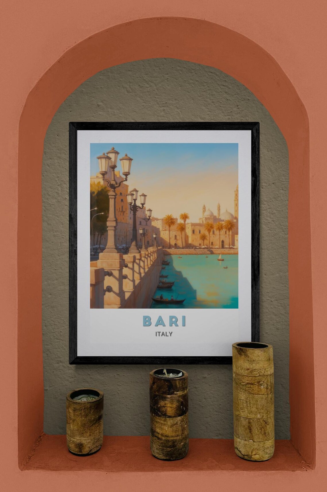 Bari Italy Harbor Promenade Sunset Boats Waterfront Photo Travel Poster - Image 2