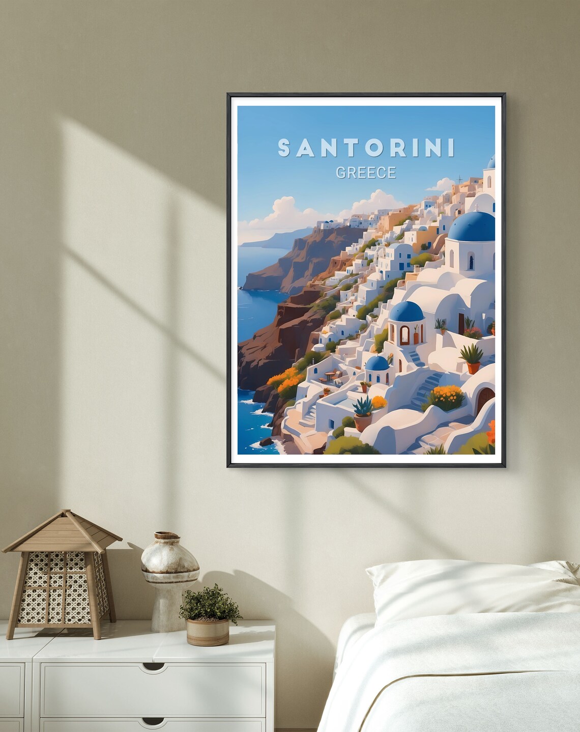 Santorini Greece Blue Dome Churches Caldera Illustration Travel Poster - Image 2