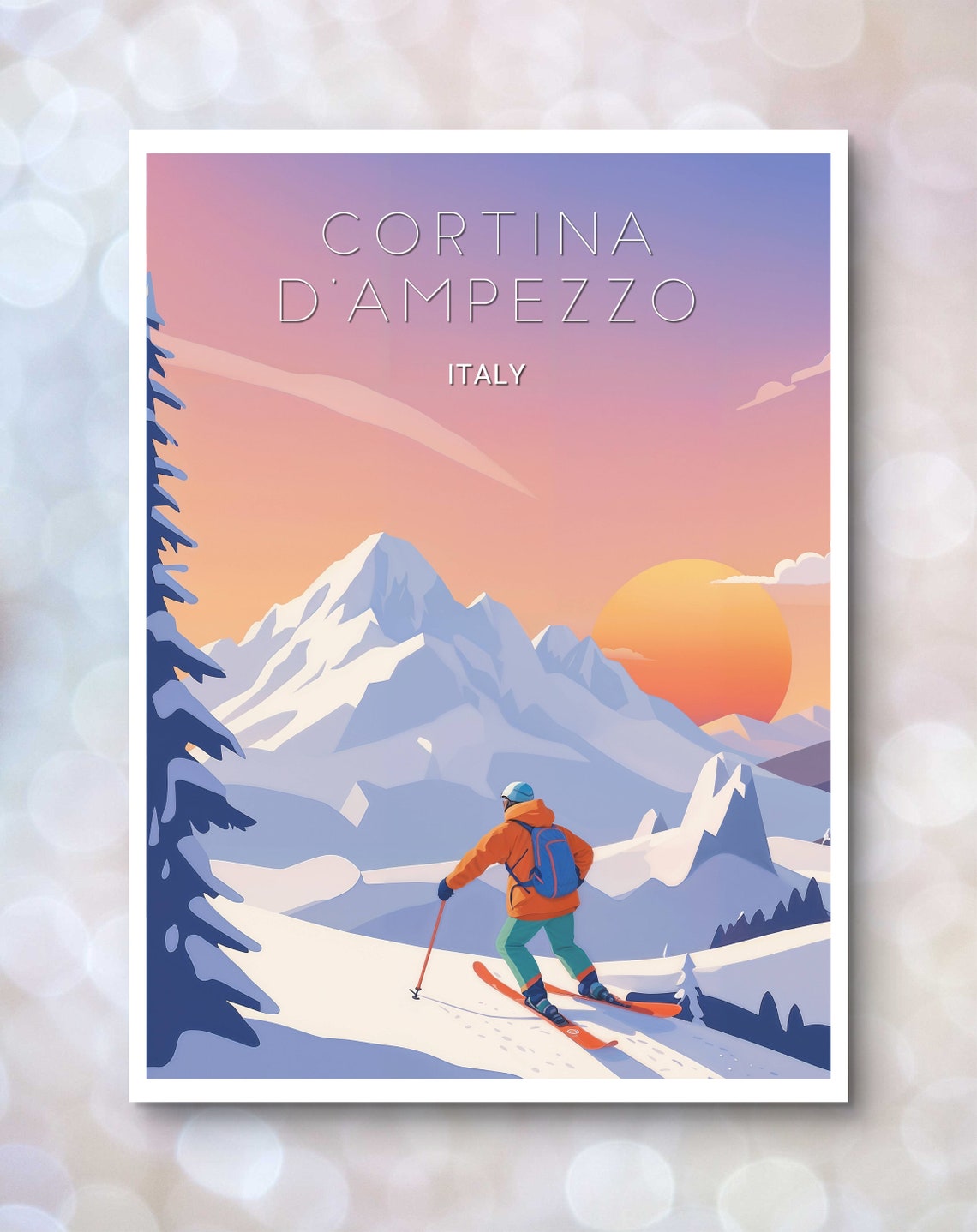 Cortina d Ampezzo Italy Alpine Ski Sunset Vintage Travel Poster - Image 2