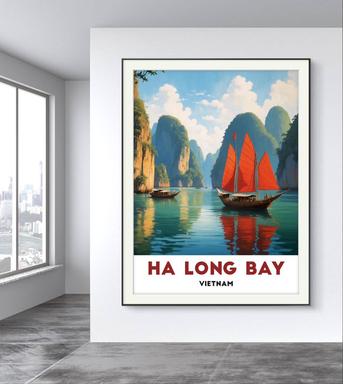 Ha Long Bay Vietnam Red Sail Junk Boat Classic Travel Art Poster - Image 3