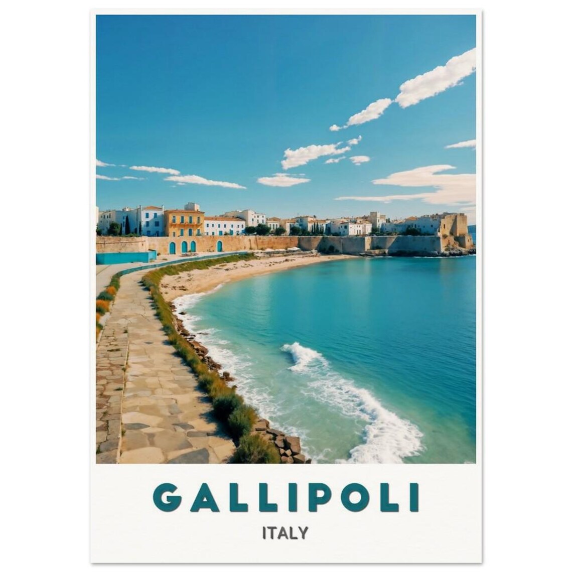 Gallipoli Italy Coastal Walkway Historic Walls Turquoise Sea Poster