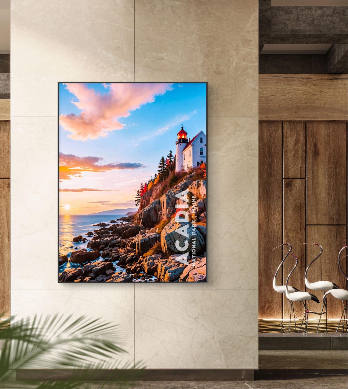 Acadia Maine Lighthouse Rocky Coast Sunset Gallery Dramatic Poster - Image 2