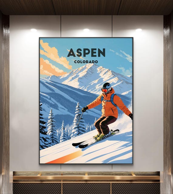 Aspen Ski Adventure Poster Thrilling Colorado Mountain Scene