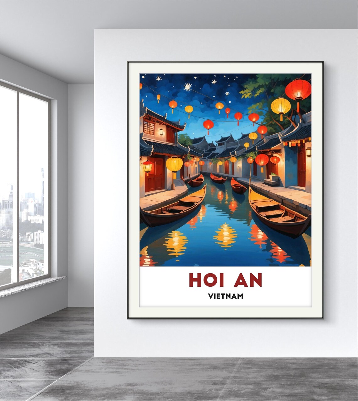 Hoi An Vietnam Night Lantern Canal Old Town Waterway Travel Poster