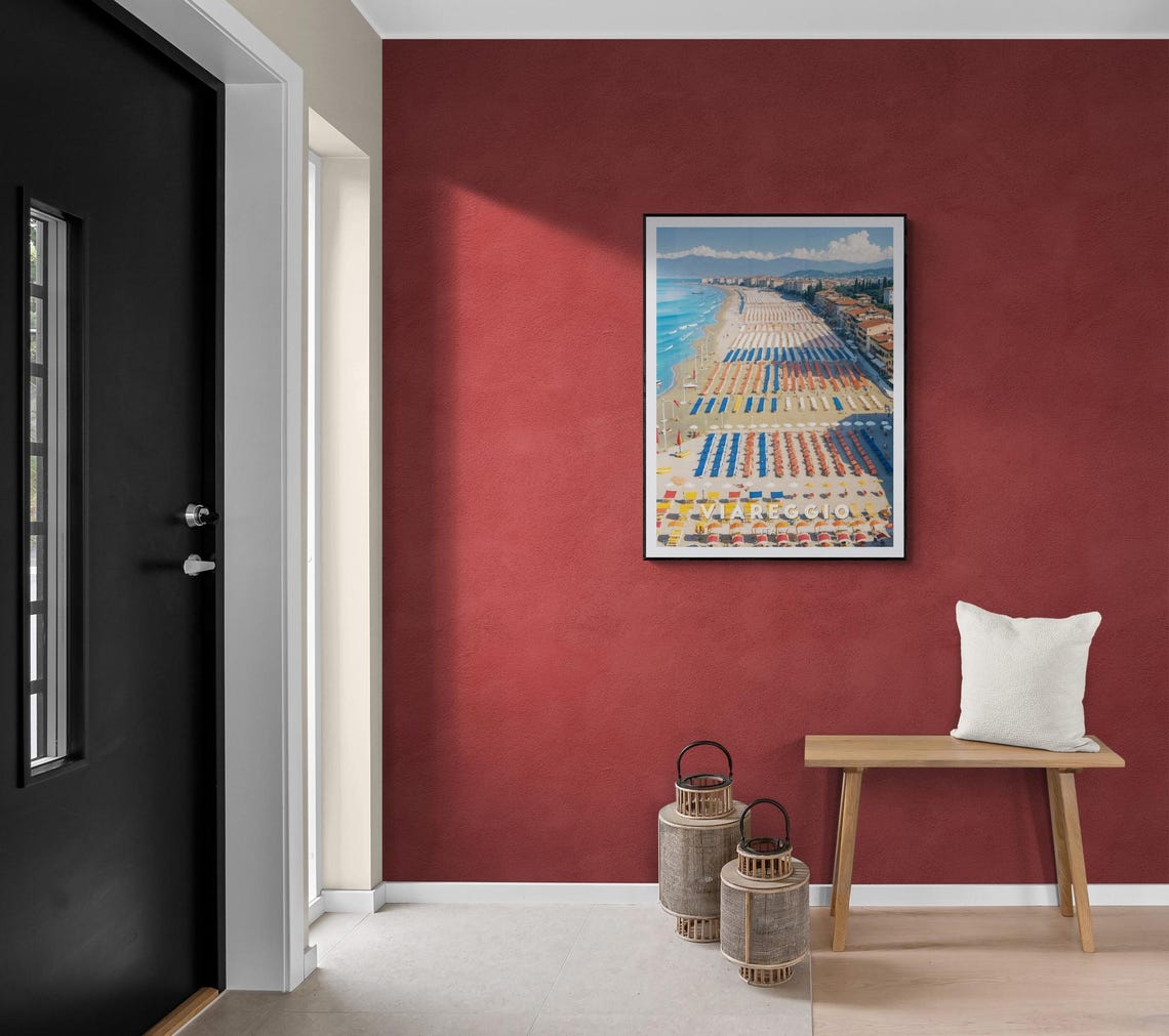 Viareggio Italy Sun Umbrella Beach Aerial Seaside Framed Poster