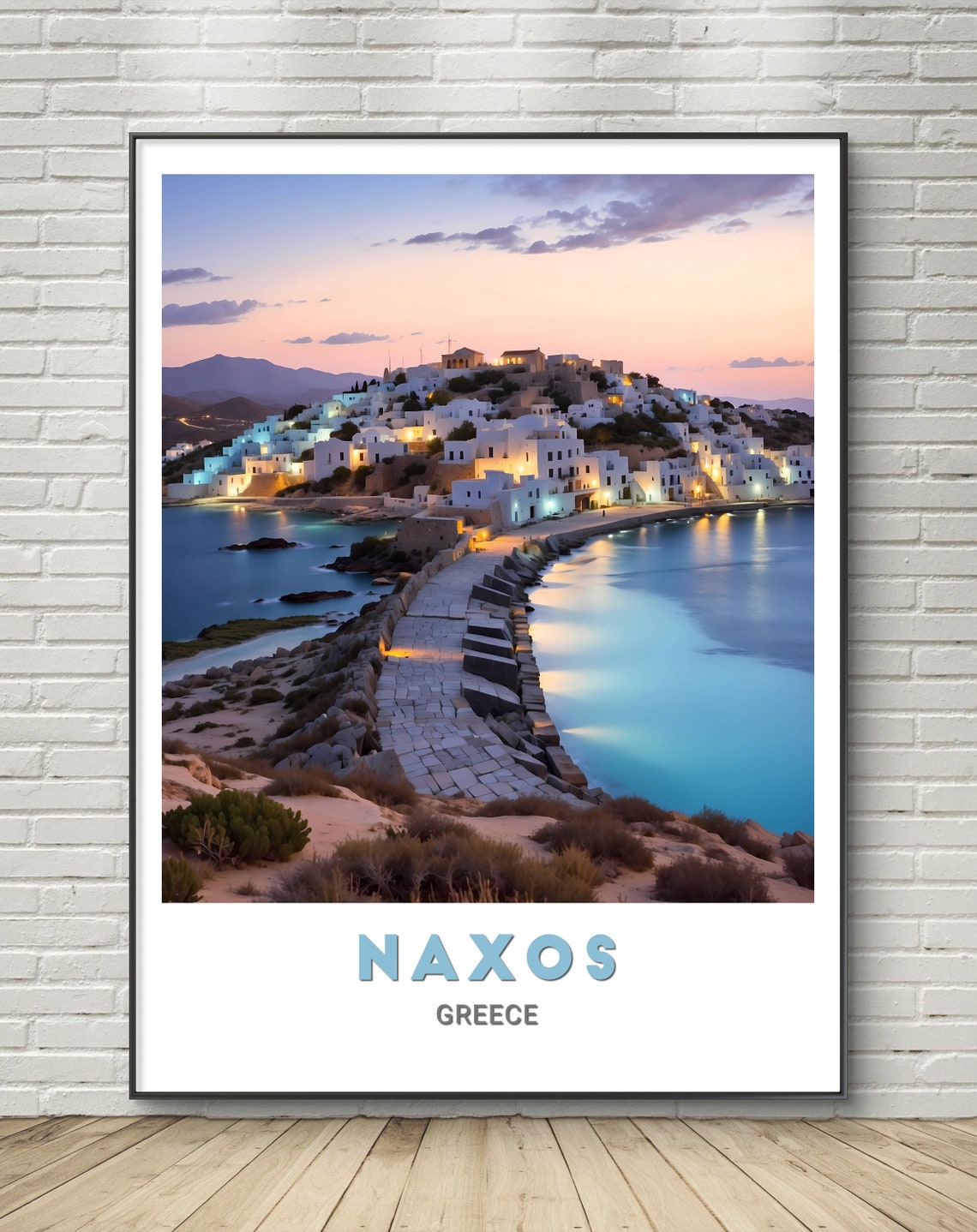 Naxos Greece Whitewashed Village Dusk Coastline Travel Poster - Image 2