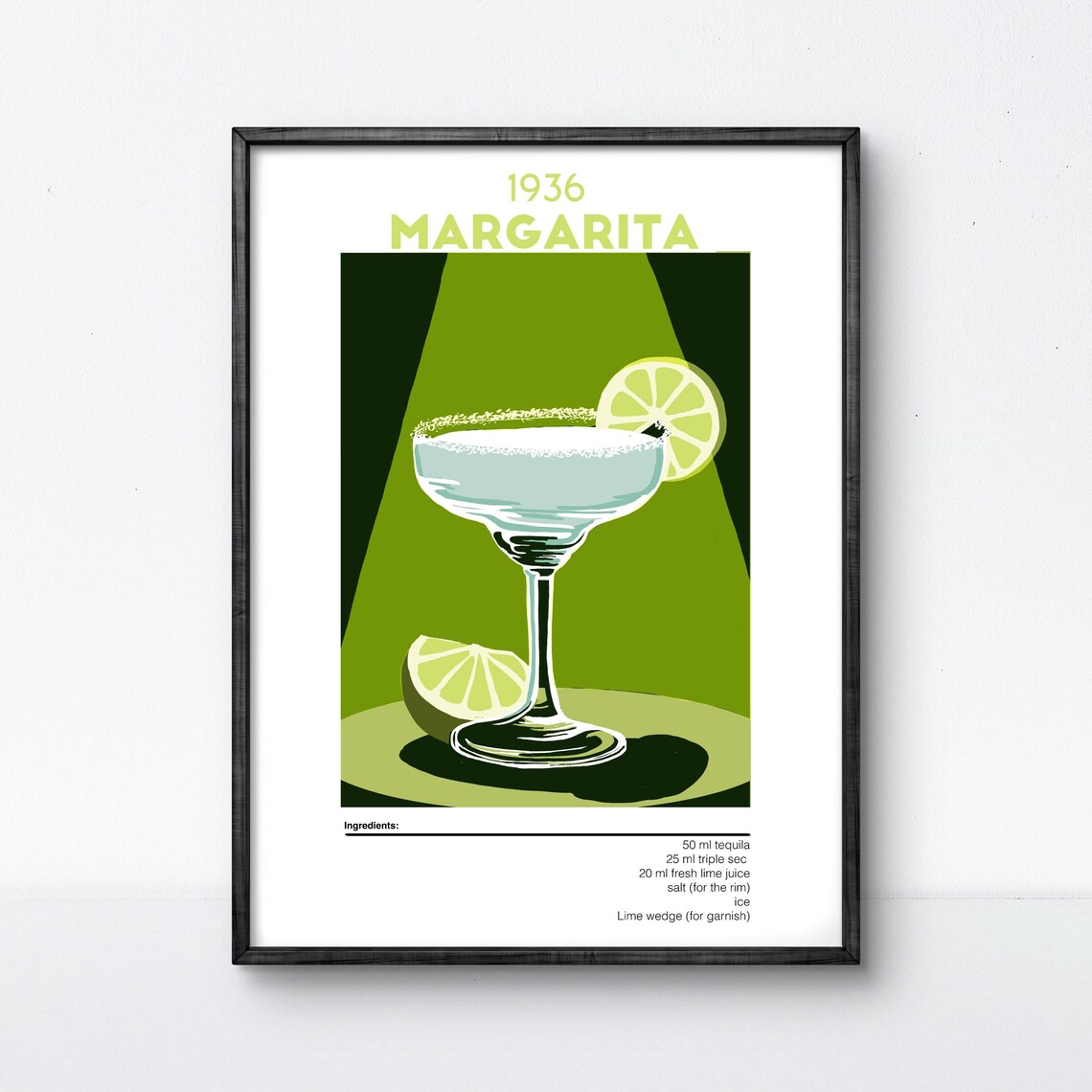 Vintage 1936 Margarita Cocktail Recipe Home Bar Decor Art Poster