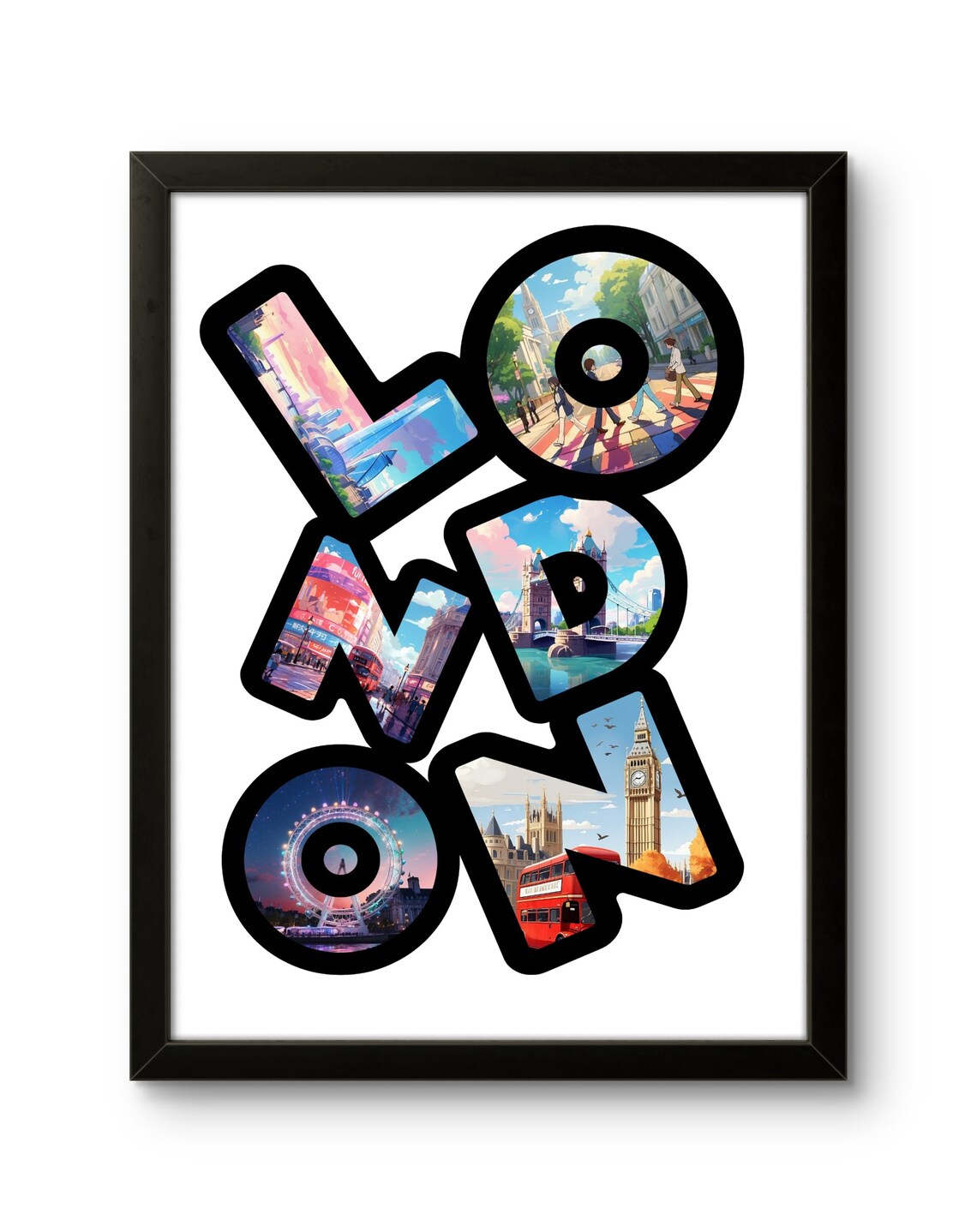 London Landmark Letters White Background Bright Travel Poster