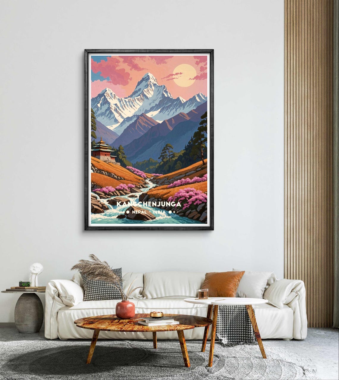 Kangchenjunga Sunset Monastery Stream Blossoms Nepal India Poster - Image 3