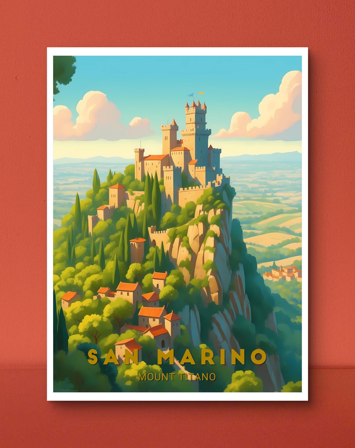 San Marino Mount Titano Hilltop Castle Vintage Travel Poster - Image 2