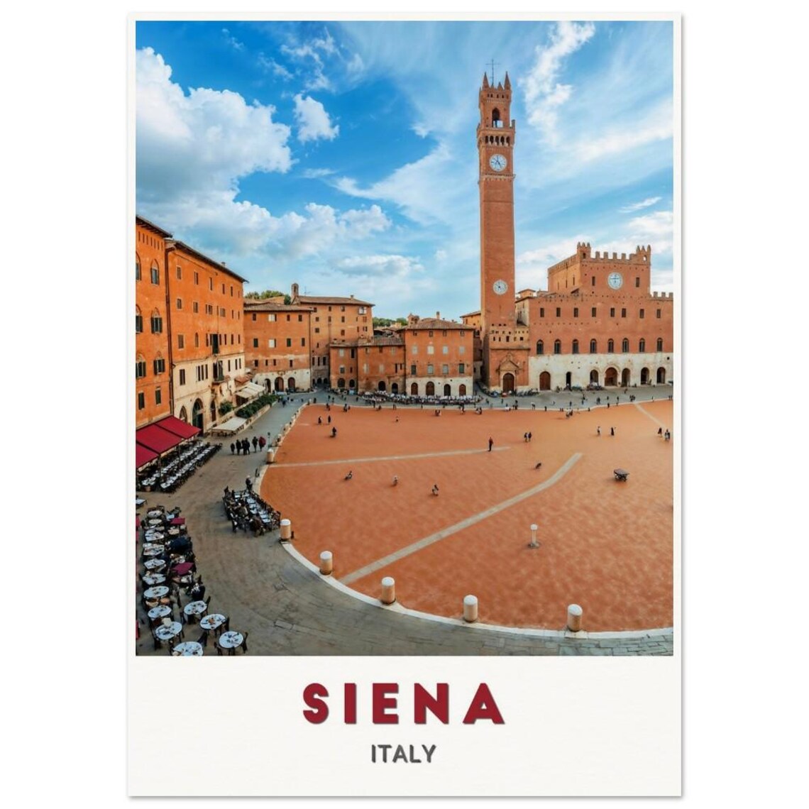 Siena Italy Travel Poster Torre del Mangia and Historic Piazza Square