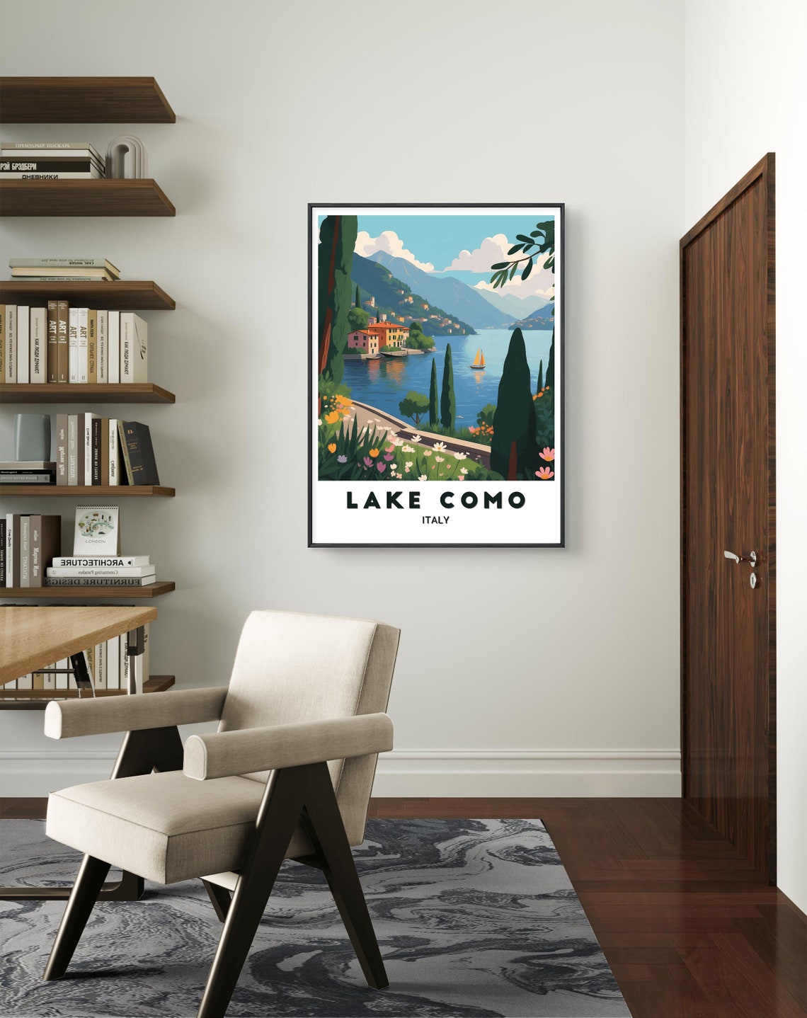 Lake Como Italy Cypress Lakeside Mountain Villa Travel Poster - Image 2