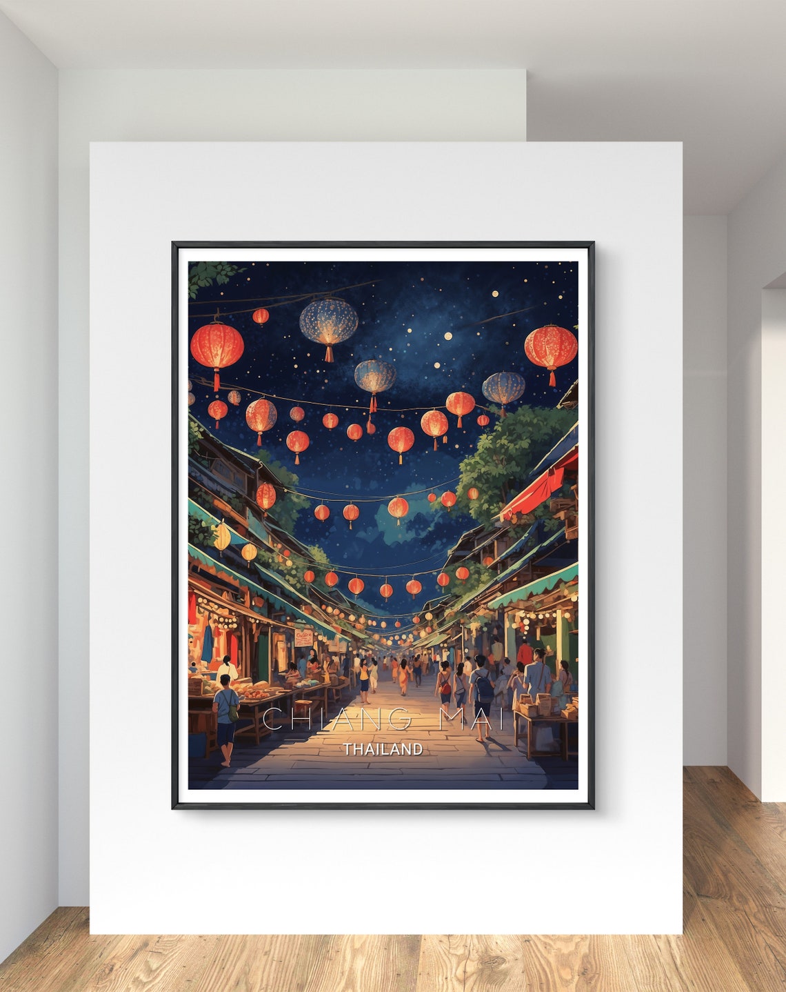 Chiang Mai Thailand Night Market Lanterns Starry Sky Art Poster - Image 3