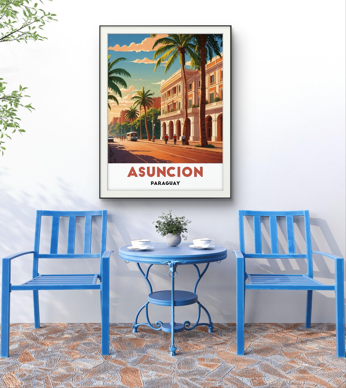 Asuncion Paraguay Palm Lined Colonial Street Sunset Travel Poster - Image 2