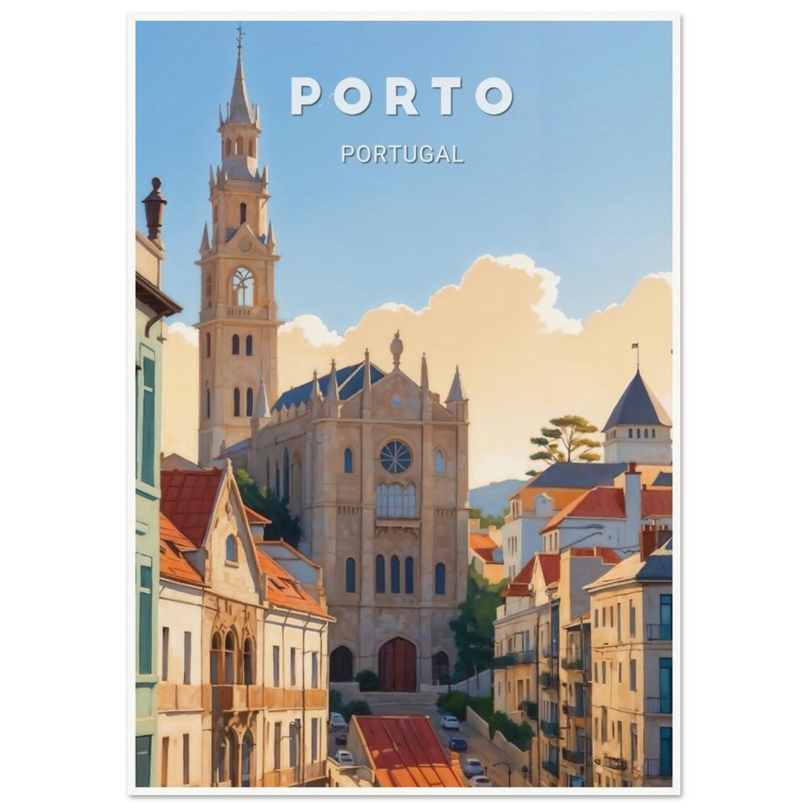 Porto Portugal Historic Church Tower Old Town Street Art Poster