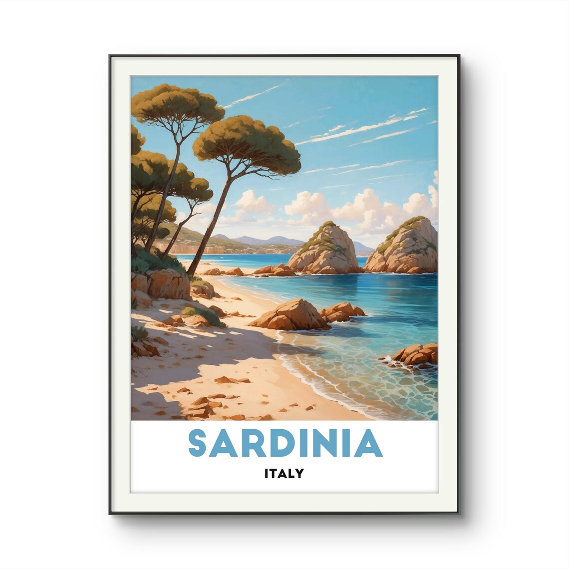 Sardinia Italy Coastal Paradise With Pine Trees and Crystal Clear Water Poster - Image 2