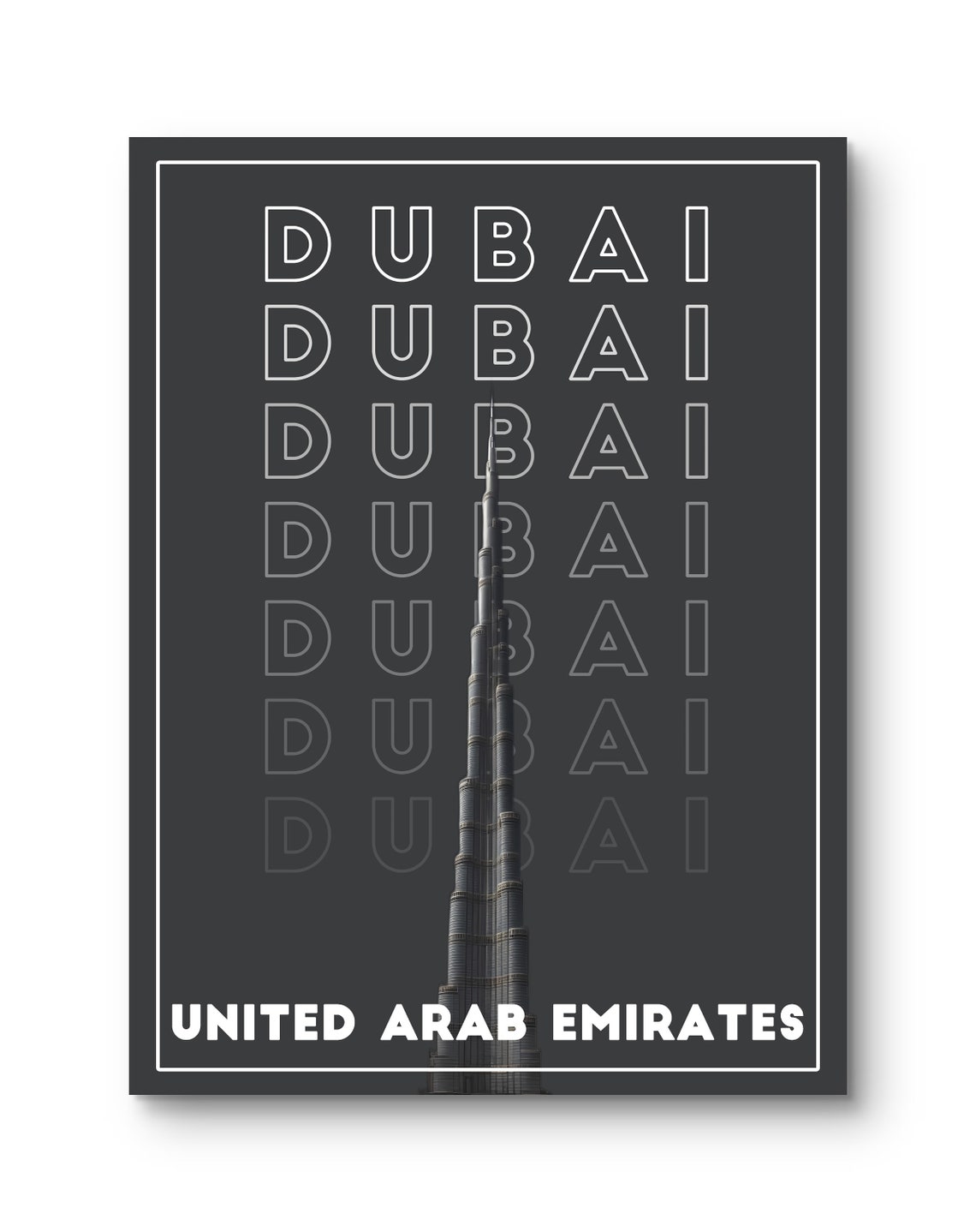 Dubai Burj Khalifa Skyline Night Dark Modern Travel Typography Poster