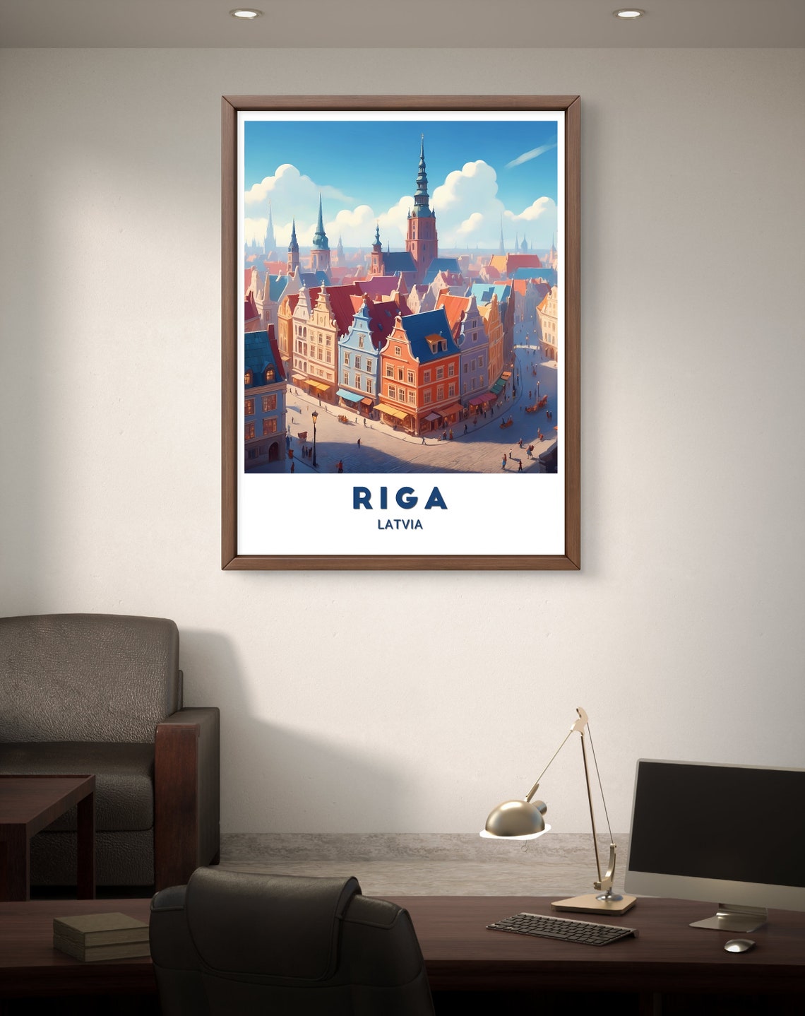 Riga Latvia Colorful Old Town Skyline Church Spires Art Poster - Image 3