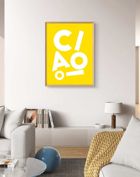 Cheerful Ciao Wall Art Bold Yellow Typography Ideal For Home Greeting Or Farewell Gift