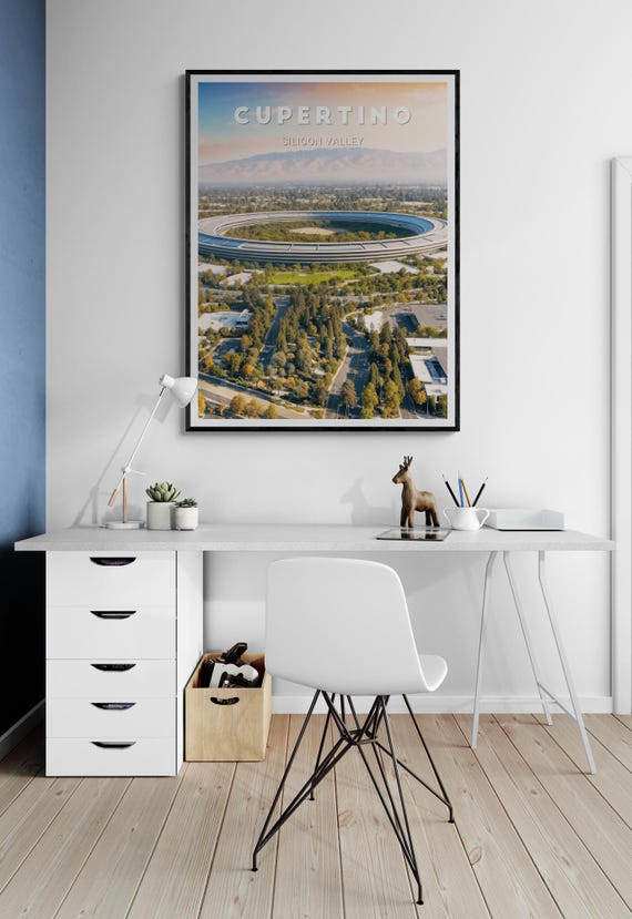 Cupertino Poster Apple Park And California Landscape Art Print The Heart Of Innovation In Silicon Valley
