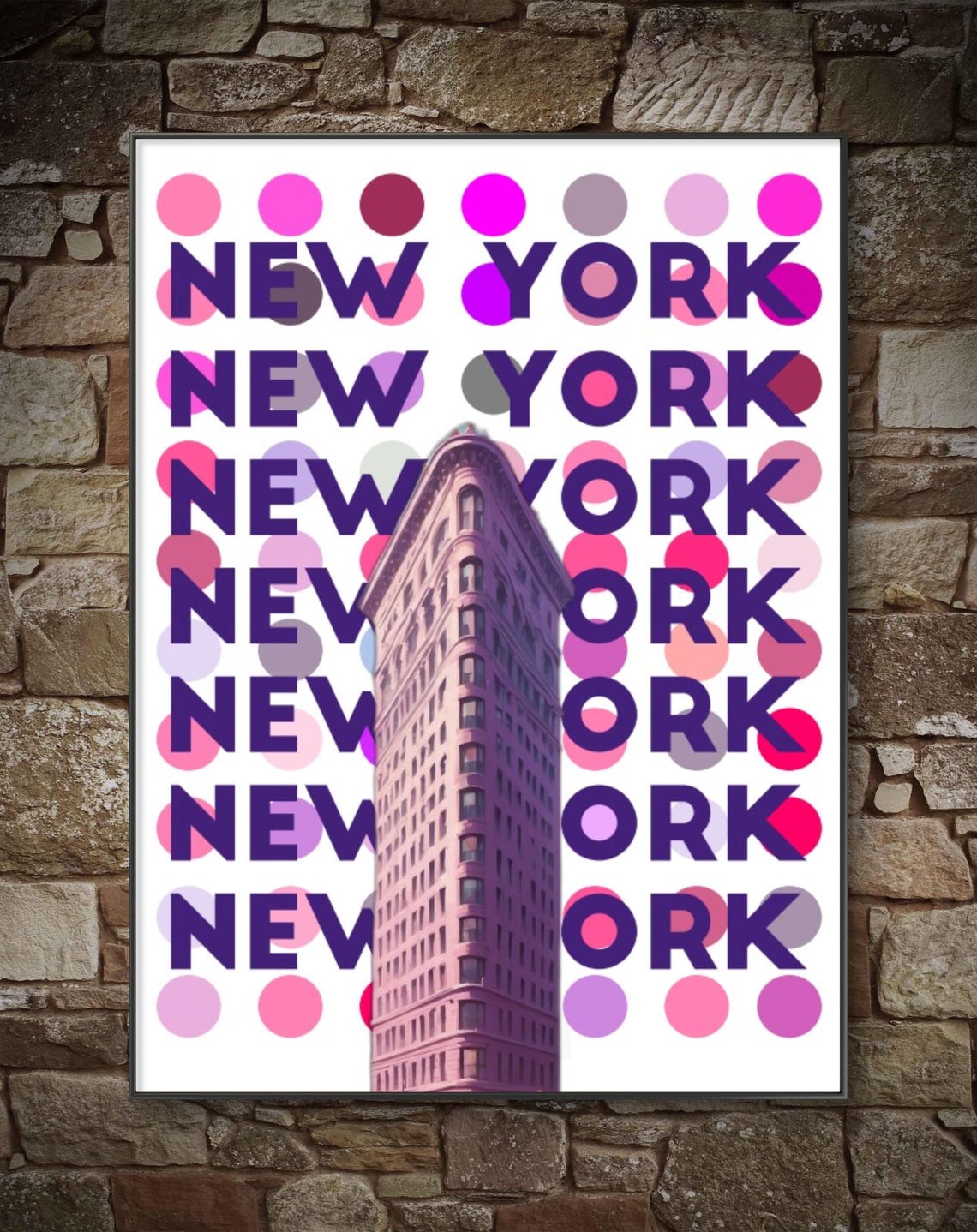 New York Flatiron Building Pink Dots Pop Art Typography Poster