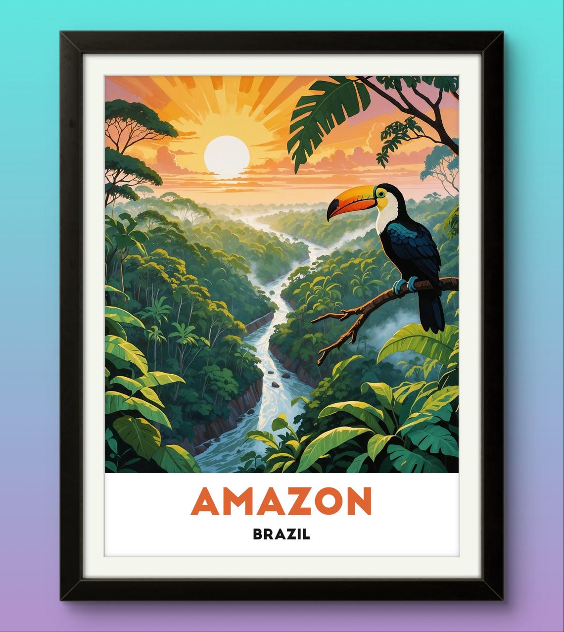 Amazon Rainforest Poster Vibrant Toucan And Sunset Jungle Wall Art Amazon Poster