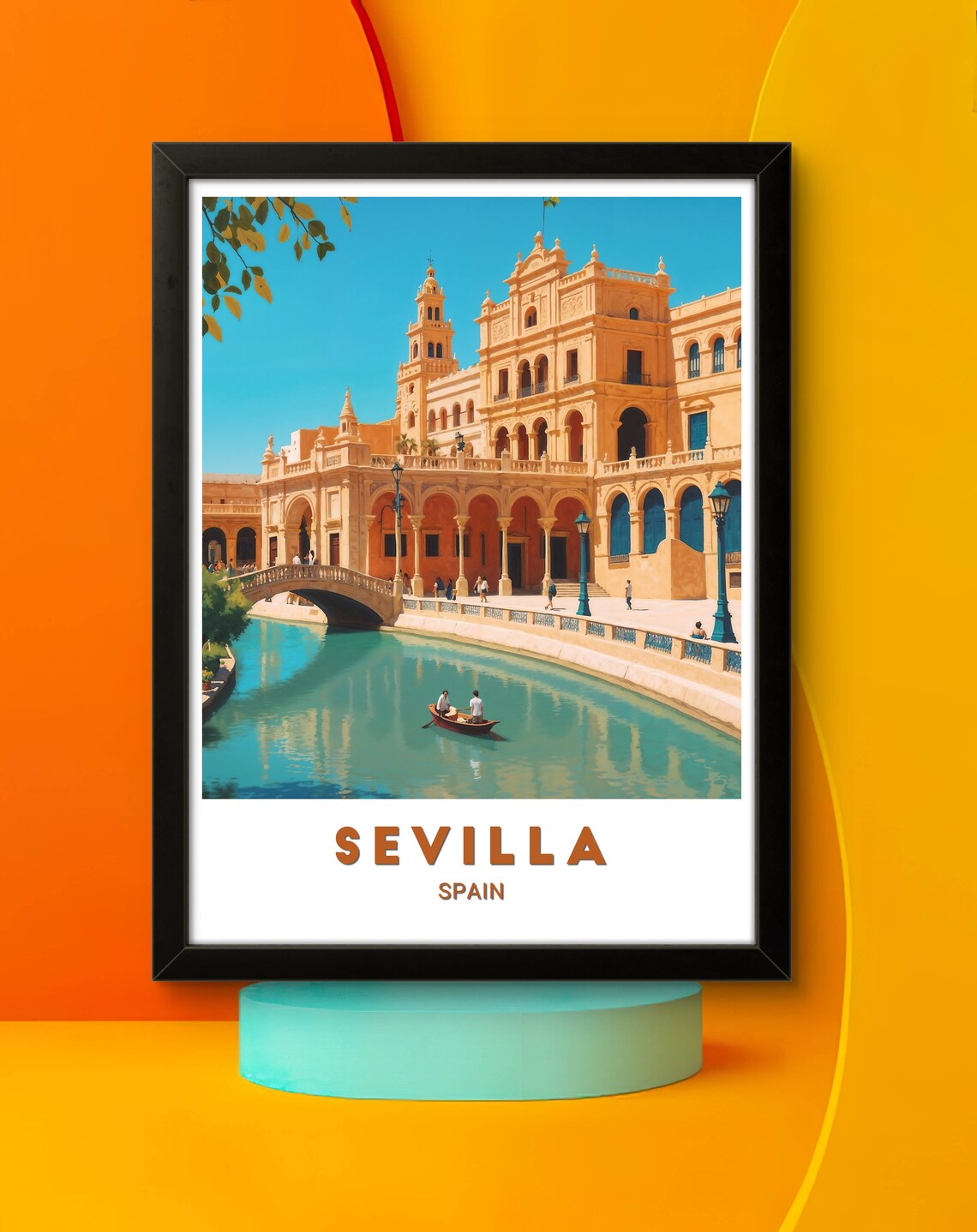 Sevilla Spain Plaza De Espana Canal Rowboat Historic Landmark Poster