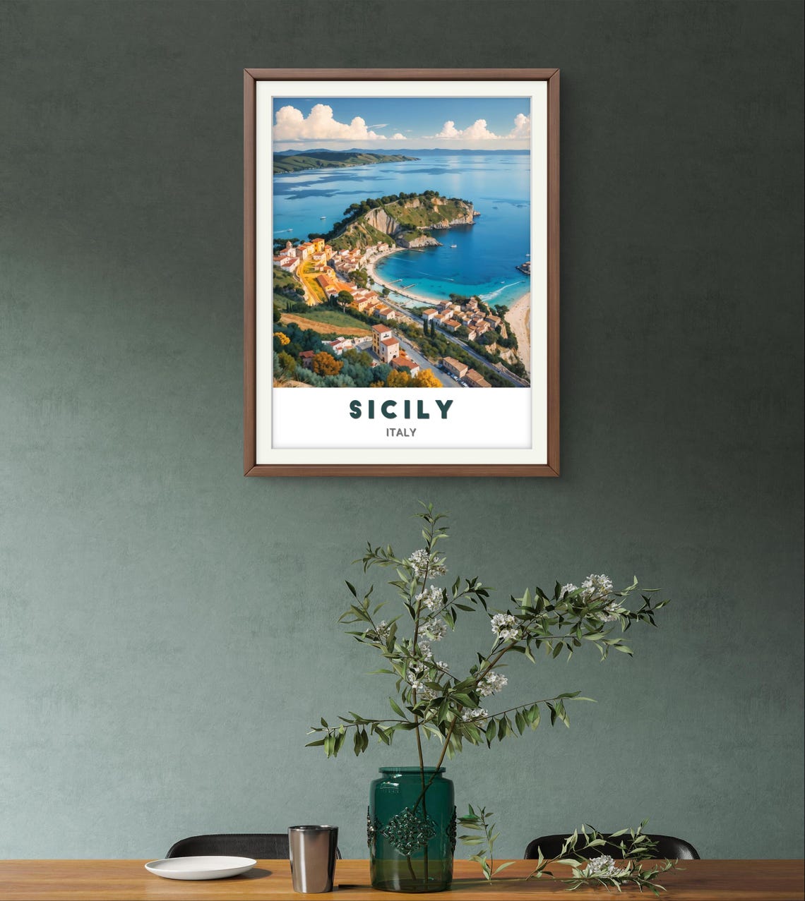 Sicily Italy Aerial Coastal Town Peninsula Azure Bays Poster - Image 2