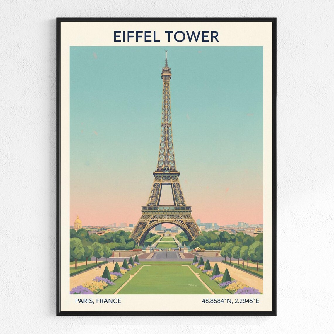 Eiffel Tower Vintage Poster Paris Wall Print Living Room Decor Office Cityscape Art