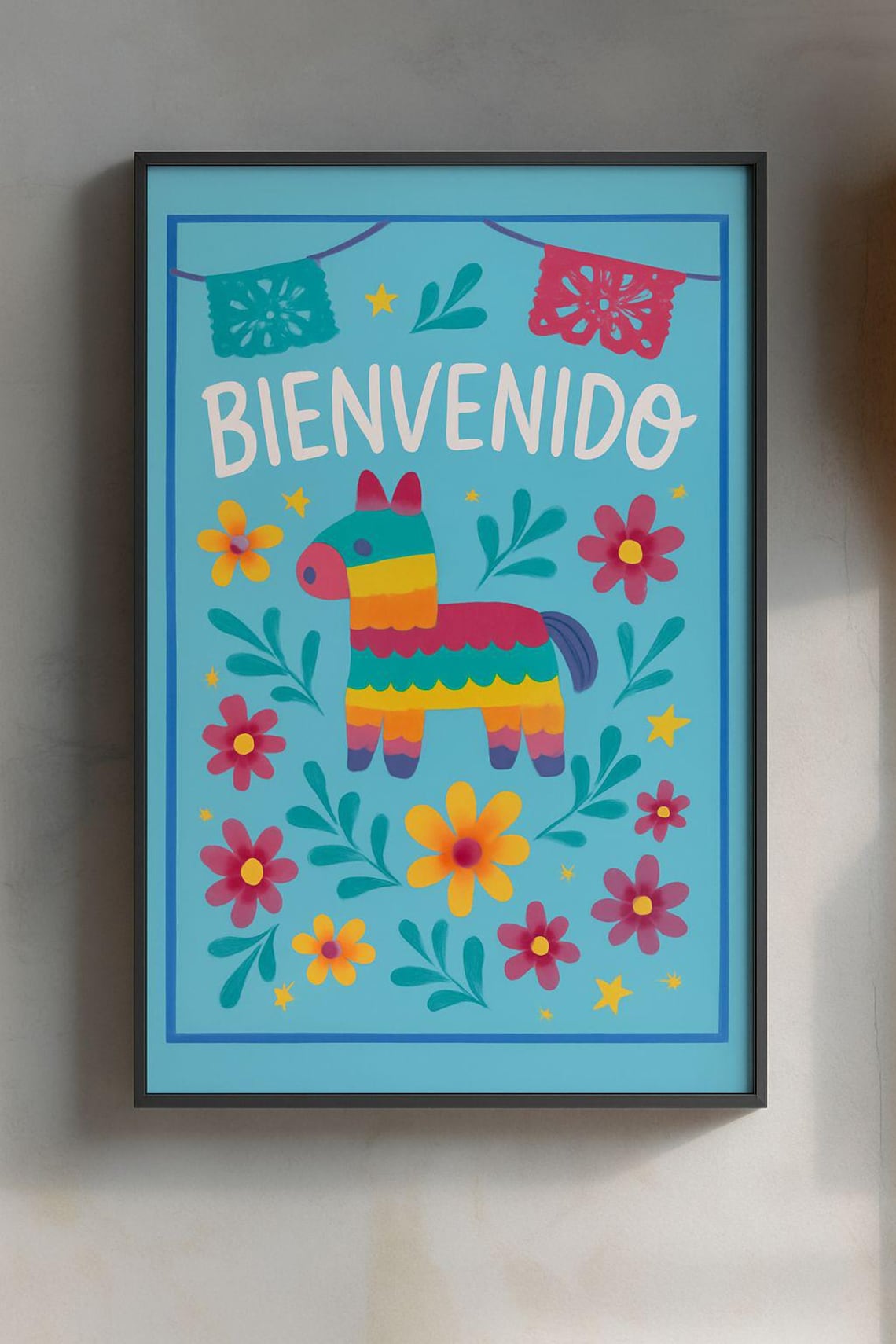 Bienvenido Mexican Fiesta Pinata Floral Welcome Party Poster