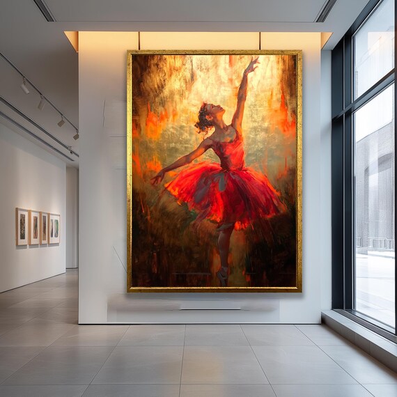Ballerina Canvas Wall Art Elegant Ballet Dancer In Red Dressabstract Dance Painting Large Modern Artwork For Living Room Bedroom Decor