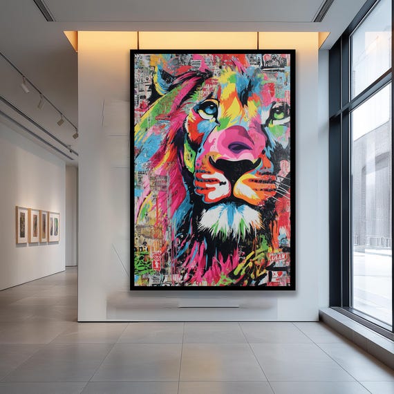 Colorful Lion Canvas Wall Art Modern Abstract Jungle King Painting Vibrant Decor For Office Home