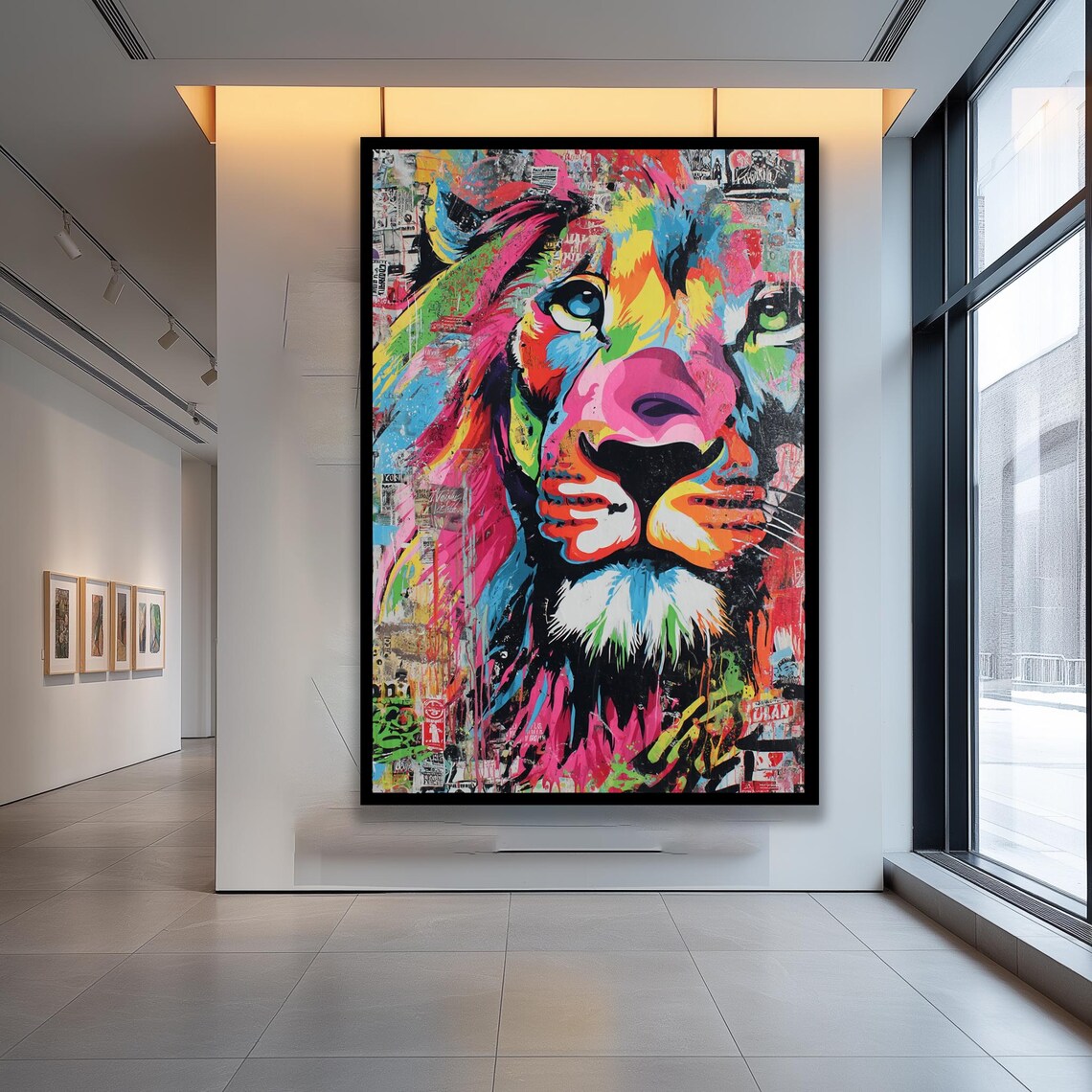 Colorful Lion Street Art Poster Abstract Jungle King Painting