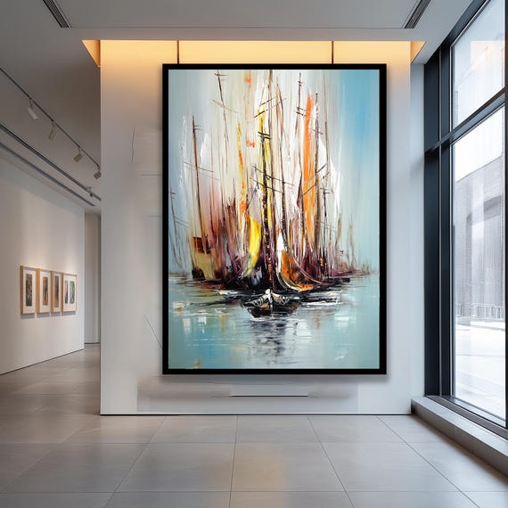 Abstract Sailboat Canvas Print Nautical Wall Art Sailing Ship Painting Modern Ocean Seascape Artwork For Coastal Home Decor