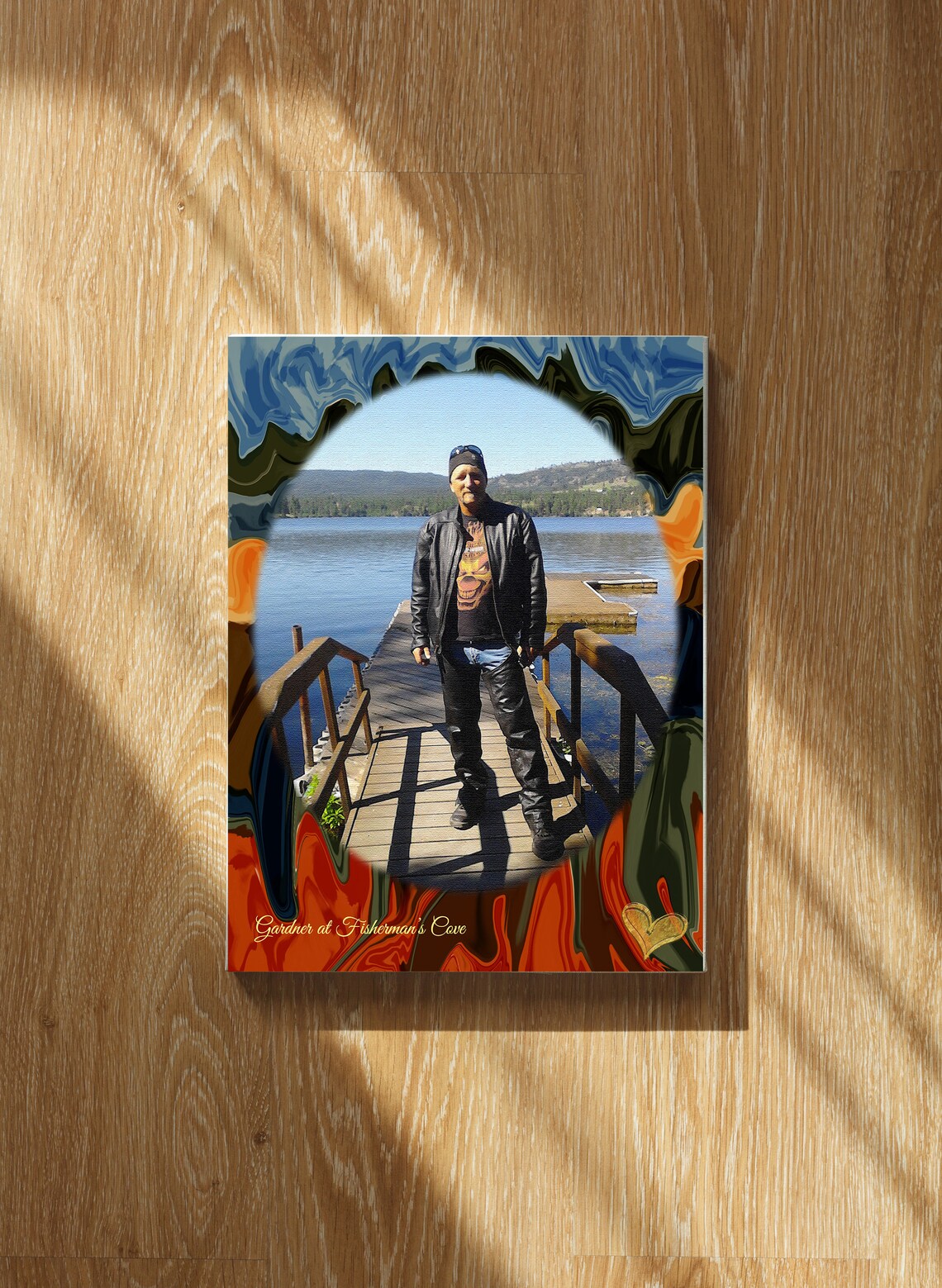Personalized Lakeside Photo Portrait Marble Border Custom Poster