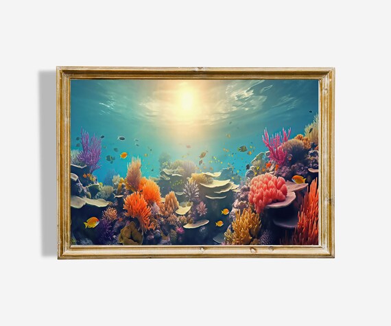 Colorful Coral Reef Underwater Tropical Fish Oil Painting Poster