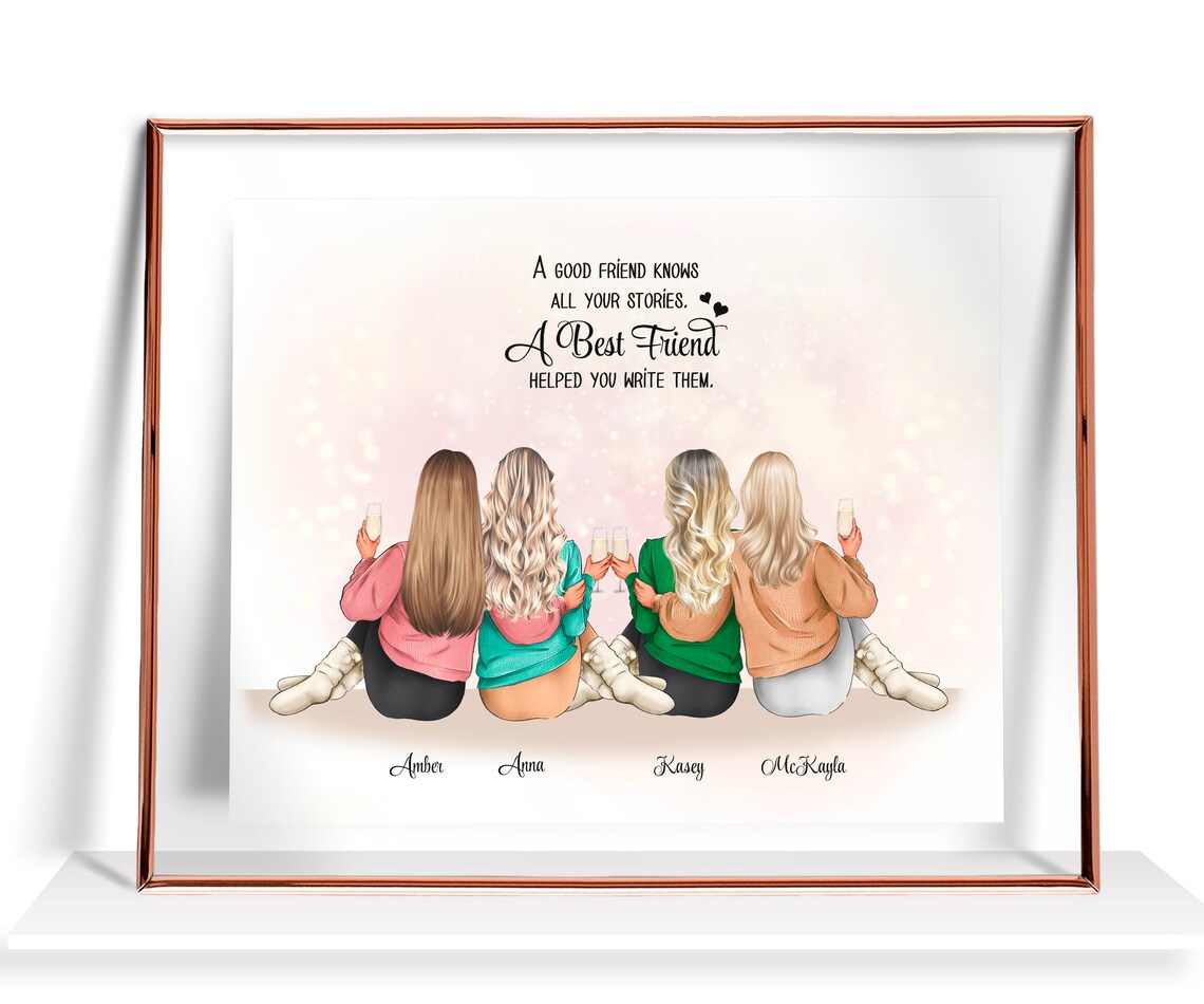 Best Friends Group Poster Four Friends Personalized Friendship Keepsake Gift