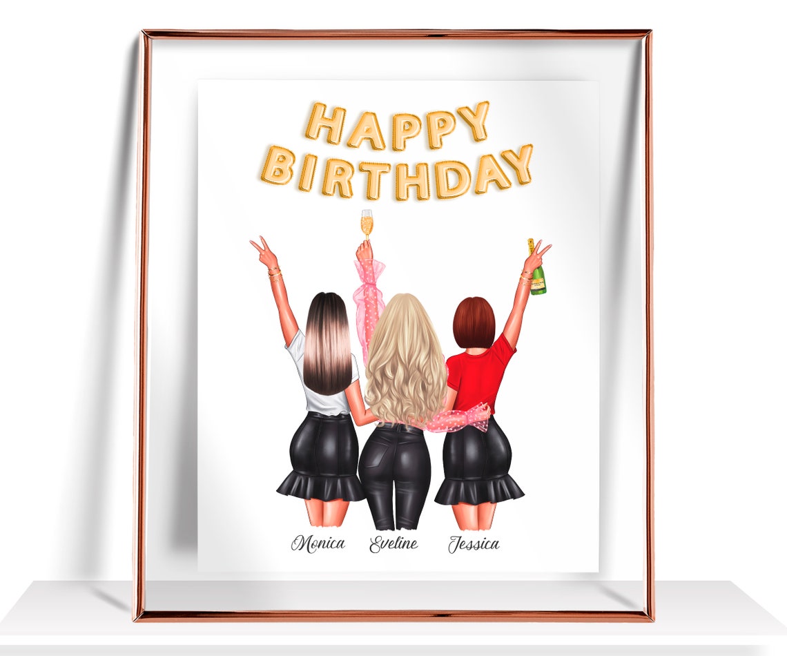 Happy Birthday Golden Balloon Bash Three Best Friends Art Print