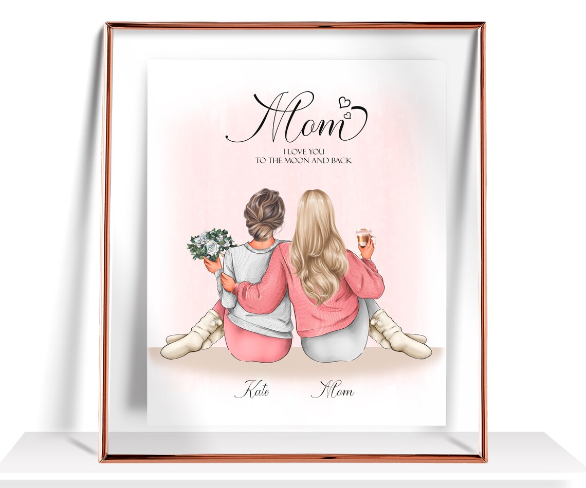 Mom I Love You to the Moon and Back Cozy Coffee and Flowers Print