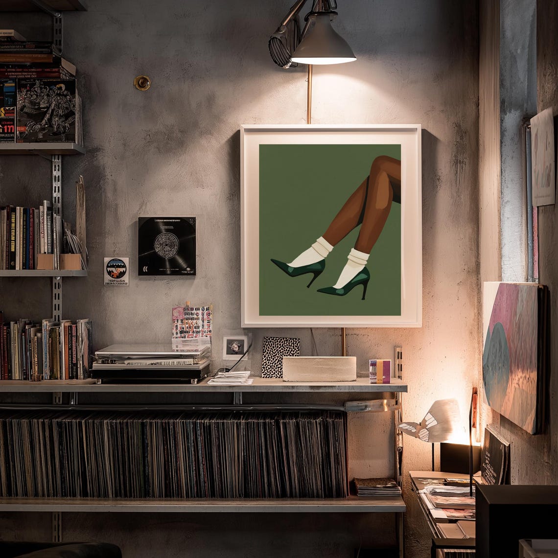 Green Heels Minimalist Fashion Illustration Modern Style Poster