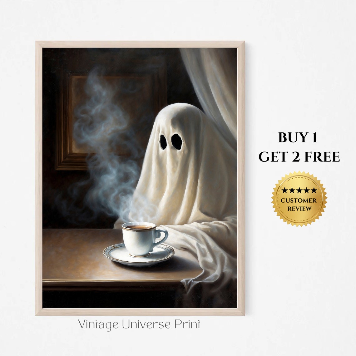 Ghost Sitting Down with a Steaming Cup of Coffee Cozy Morning Poster