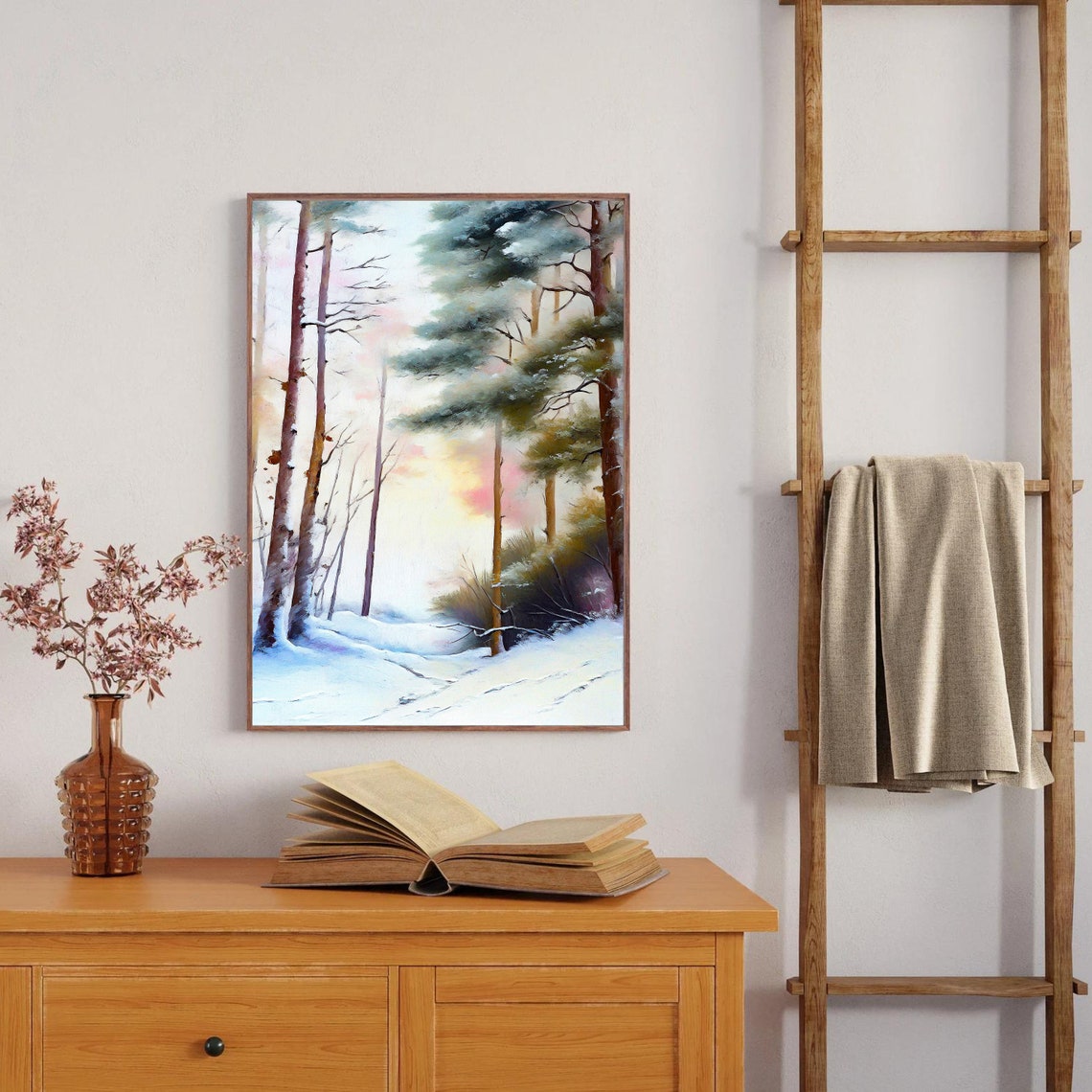 Snowy Pine Forest Winter Landscape Vintage Oil Painting Poster - Image 2
